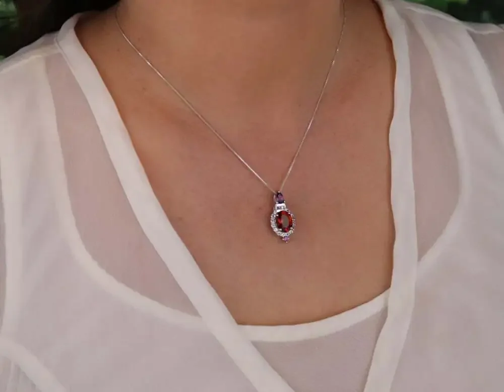Pendant Only Sterling Silver Natural Red Garnet & Rhodolite Garnet Pendant 1